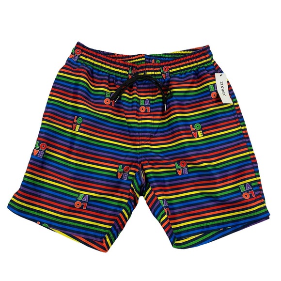 2(X)ist Mens Catalina 16" Pride Love Striped Rainbow Swim Trunks Multicolor L - Picture 1 of 4